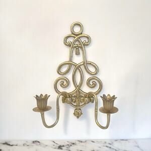 MCM Andrea by Sadek Brass Wall Sconce VTG Scroll Tassel Lotus Flower Candlestick